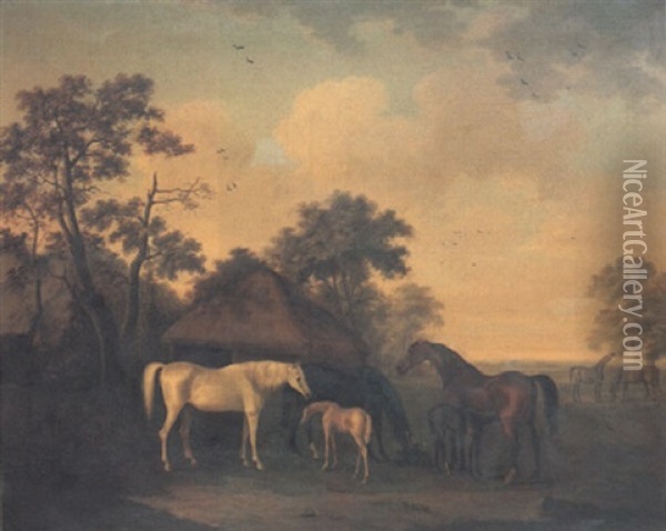 Mares And Foals In A Landscape Oil Painting - Francis Sartorius the Elder