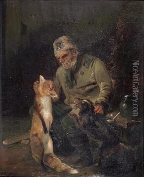 Kaukasischer Jager Mit Erlegtem Fuchs Oil Painting - Hugo Muhlig