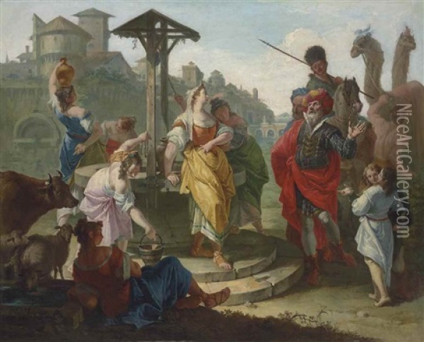 Rebecca And Eliezer At The Well Oil Painting - Francesco Salvator Fontebasso