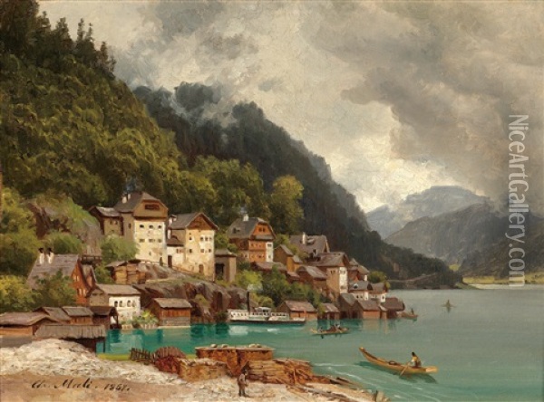 View Of Hallstatt Oil Painting - Christian Friedrich Mali