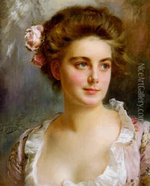 Portrait D'une Elegante Oil Painting - Gustave Jean Jacquet