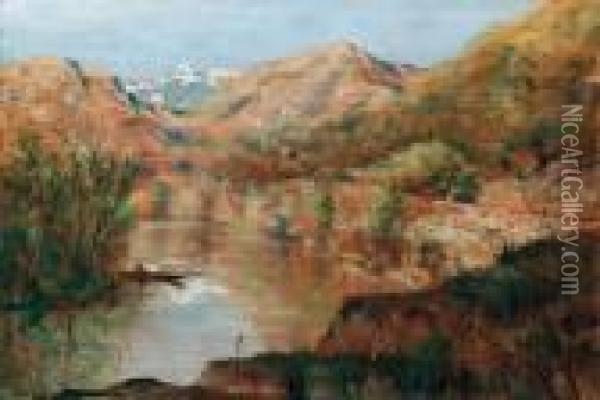 Paesaggio Fluviale Con Profilo Montano - 1895 Ca. Oil Painting - Telemaco Signorini