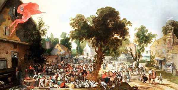 Peasants celebrating a Feast Day in a Village Street Oil Painting - Pieter van der Hulst