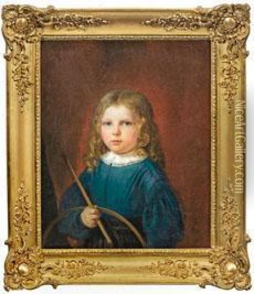Portraiteines Spielenden Kindes Mit Reifen Oil Painting - Charles Jean Baptiste Lelievre