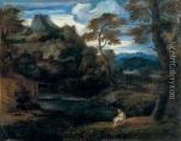 A Hermit Saint In A Landscape Oil Painting - Pier Francesco Mola