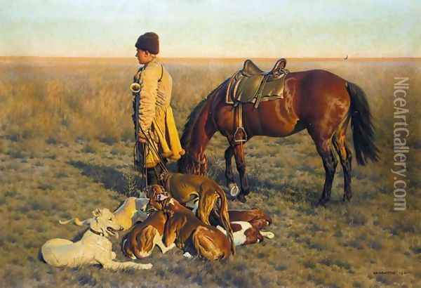 Kossack Hunter and his Hounds (Steppenreiter) Oil Painting - Hugo Ungewitter