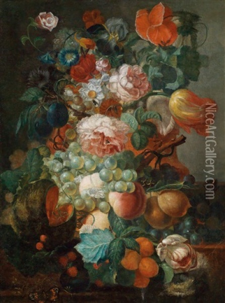 Blumen- Und Fruchtestillleben Oil Painting - Jan Evert Morel the Elder