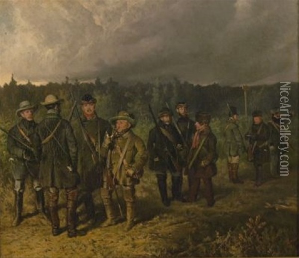 Jagdgesellschaft In Konigswartha Oil Painting - Ferdinand von Rayski