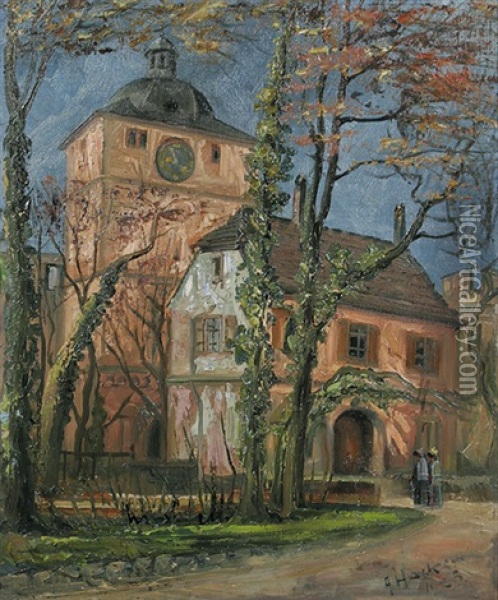 Torhaus Vom Heidelberger Schloss Mit Dem Wartturm Im Hintergrund Oil Painting - Adolf Hacker