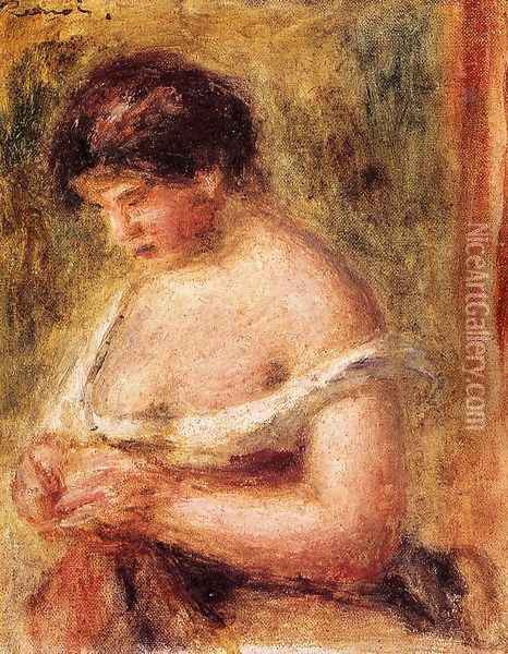 Woman With A Corset Oil Painting - Pierre Auguste Renoir