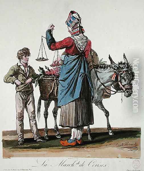 The Cherry Seller, engraved by Philibert Louis Debucourt 1755-1832 Oil Painting - Carle Vernet