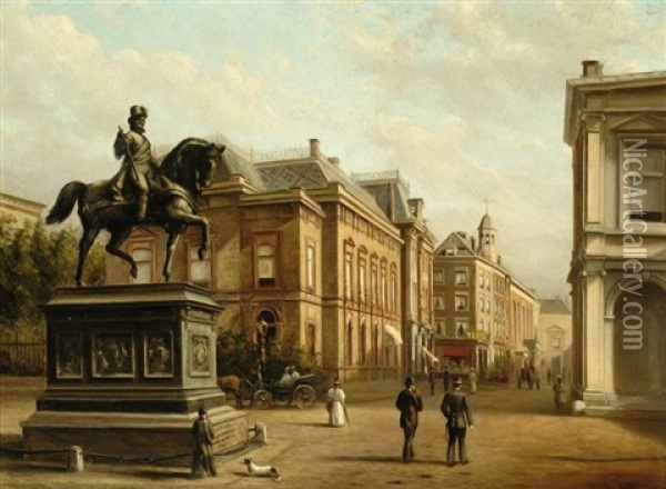 Figures By The Palace Noordeinde Oil Painting - Willem de Haas-Hemken