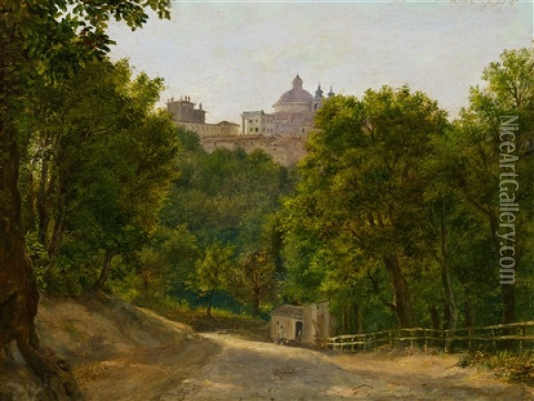 Italian Landscape With A Church Oil Painting - Christian Frederik Ferdinand Thoming