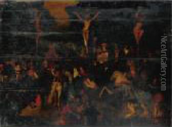 Crucifixion Oil Painting - Louis de Caullery