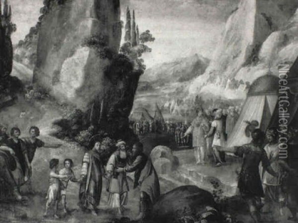 Scene Biblique (abraham Et Melchisedech?) Oil Painting - Luca Mombello