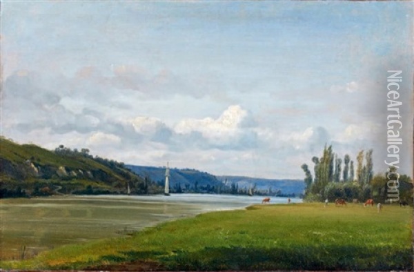 Vue Prise Sur Les Bords De La Seine Oil Painting - Nicolas Louis Cabat