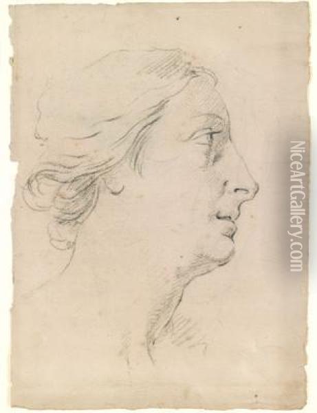 A Portrait Study Of A Woman In Profile Oil Painting - Jacopo Guarana