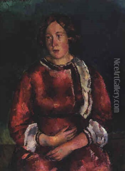 Junge Frau In Rot Oil Painting - Anton Faistauer