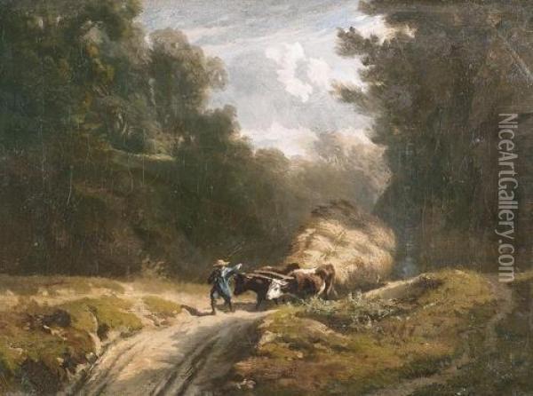 Sommerliche Landschaft Mit Ochsenkarren. Oil Painting - Charles Humbert