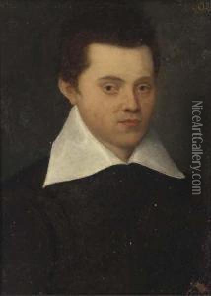 Portrait Of A Gentleman, Bust-length Oil Painting - Rancesco De' Rossi (see Salviati, Cecchino Del)