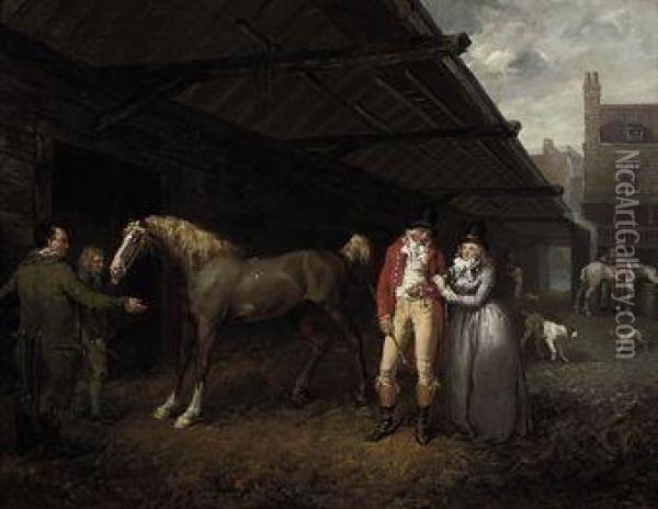 A Livery Yard Oil Painting - James Ward