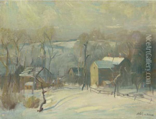Village In Snow Oil Painting - Arthur C. Goodwin