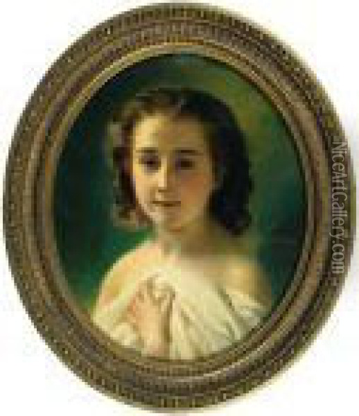 Portrait De Jeune Fille. Oil Painting - Hermann Winterhalter
