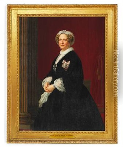 Portrait Of Queen Caroline Amalie (1796-1881) Oil Painting - August Heinrich Georg Schiott