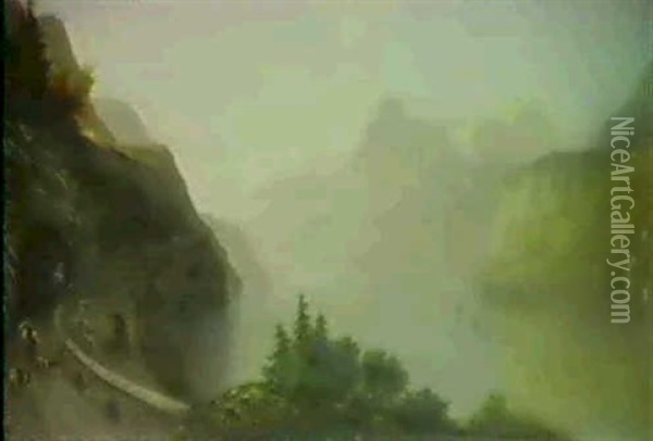 Blick Von Brunnen Auf Den Urnersee Mit Urirotstock Und      Seelisberg Im Hintergrund Oil Painting - Ernst Hodel the Elder