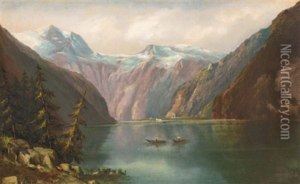 Lake In The Alps Oil Painting - Karoly Telepy