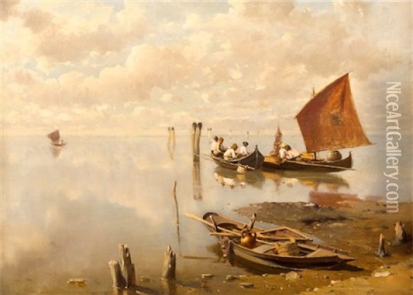 Rybari V Lagune Oil Painting - Franz Leo Ruben