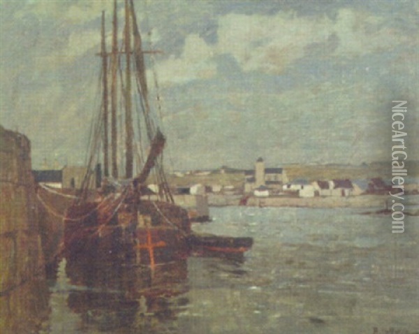 A Cornish Harbour Oil Painting - Rudolf Hellwag