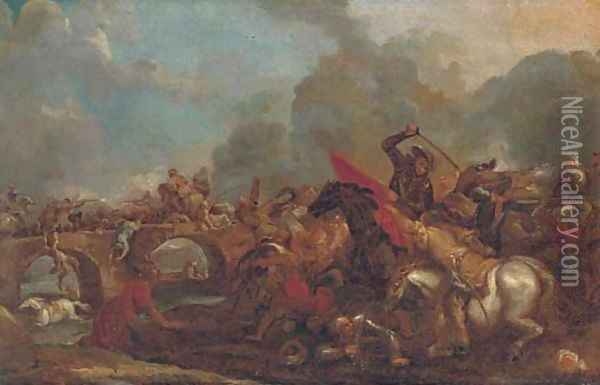 A cavalry skirmish between Christians and Turks Oil Painting - Francesco Monti, Il Brescianino