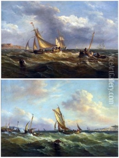 Fishing Vessels Off Great Yarmouth (pair) Oil Painting - John Moore Of Ipswich