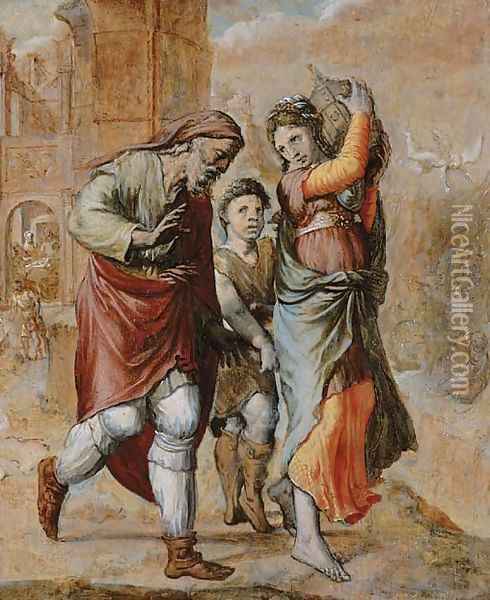 The expulsion of Hagar and Ishmael Oil Painting - Pieter Aertsen