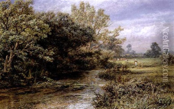 The River, Lambourn, Berkshire Oil Painting - Robert Gallon