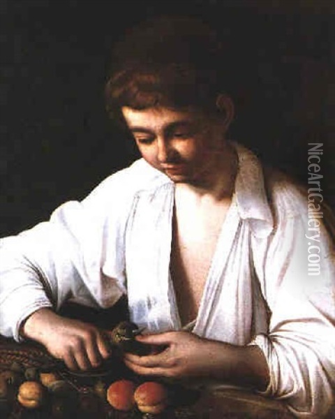 A Young Boy Peeling Fruit Oil Painting -  Caravaggio