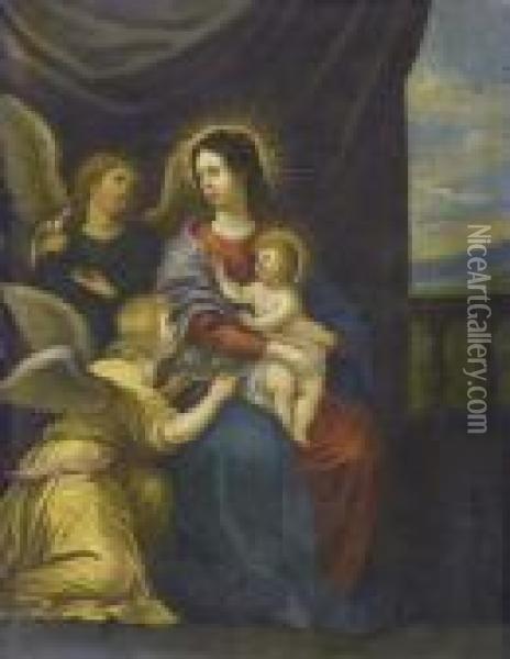Madonna With Child And Angels. Oil Painting - Hans Rottenhammer