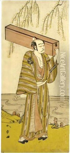 Nakamura Nakazo I In An Unidentified Role Oil Painting - Katsukawa Shunsho