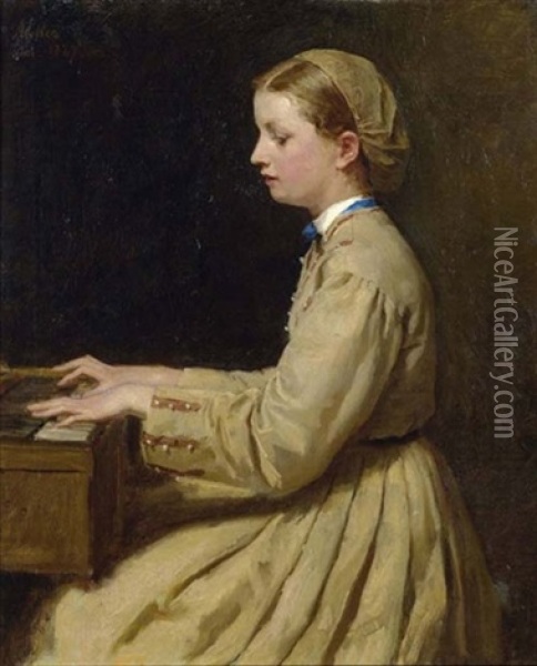 Junge Frau Am Klavier Oil Painting - Albert Anker