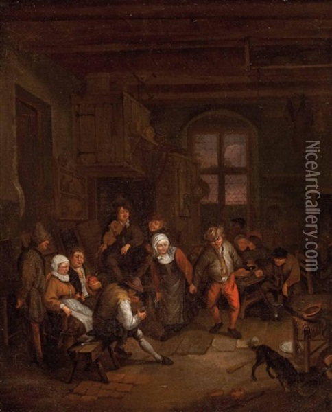 Interieur Mit Tanzendem Bauernpaar, Violinspieler Und Weiteren Personen Oil Painting - Daniel Boone
