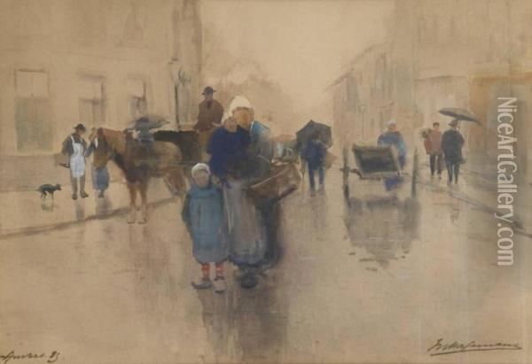 Ruelle Animee A Anvers Oil Painting - Maurice Hagemans