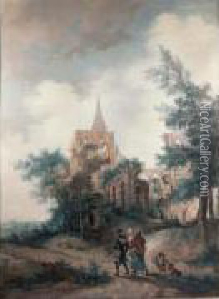 Famille Aupres Des Ruines De L'abbaye De Micy Oil Painting - Aignan-Thomas Desfriches