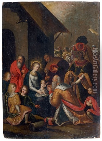 L'adoration Des Bergers (in 2 Parts) Oil Painting - Louis de Caullery