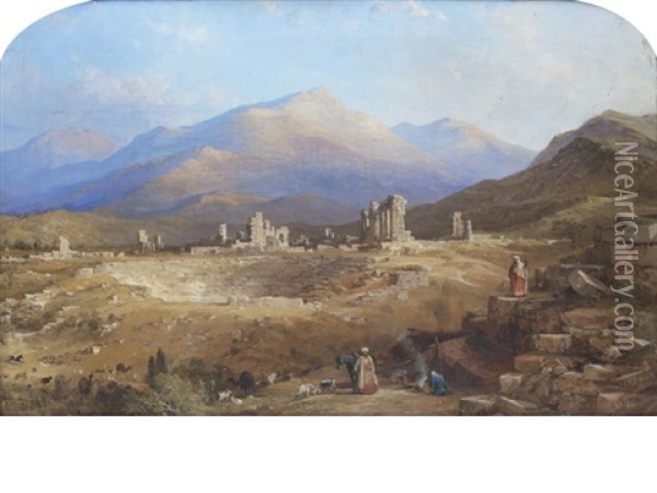 The Ancient Church Of St. John With The Citadel. Pergamos (+ The Ruins Of Laodicea; Pair) Oil Painting - Thomas Allom
