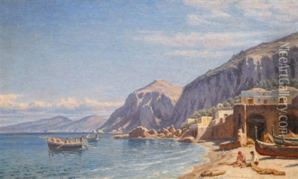 Bucht Auf Capri Mit Fischerbooten Oil Painting - Niels Frederik Schiottz-Jensen