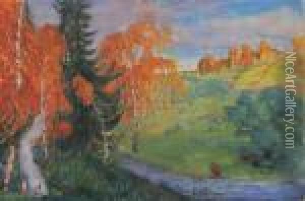 Brasero Dans Une Foret En Automne Oil Painting - Boris Kustodiev