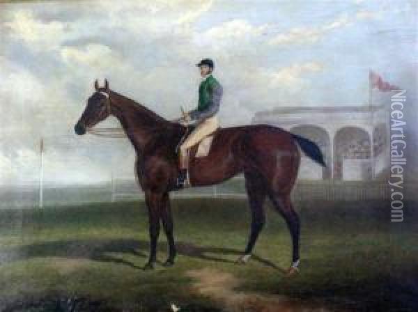 Galloping Billy & Jockey At Flemington Racecourse Oil Painting - Frederick, Woodhouse Snr.