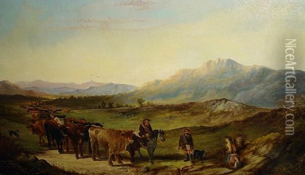 Highland Cattle Drovers Oil Painting - Henry R. Hall