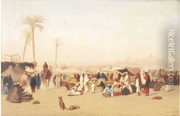 < Vue Generale Du Caire, Gizeh >. Oil Painting - Ch. Theodore, Bey Frere